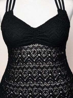 Joe Boxer Black Crochet Tankini Top with Triple Straps